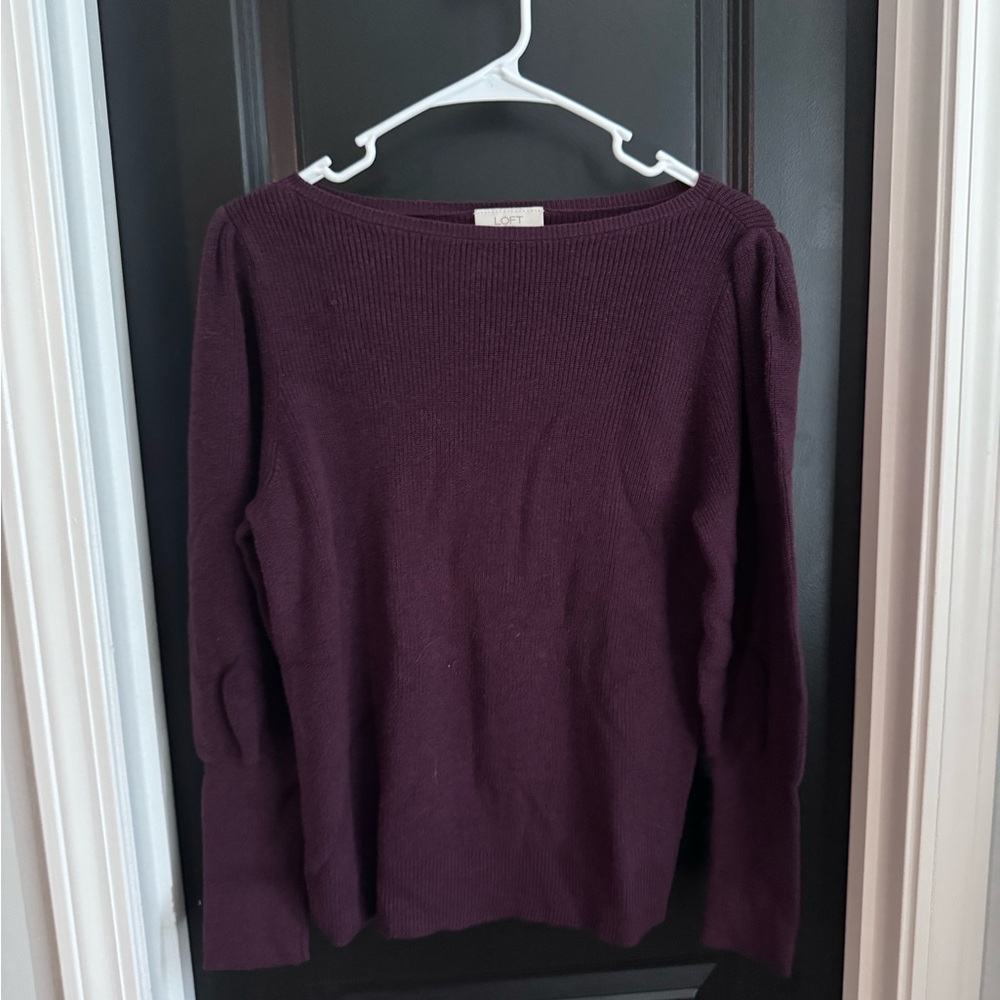 LOFT Plum Scoop Neck Knit Sweater